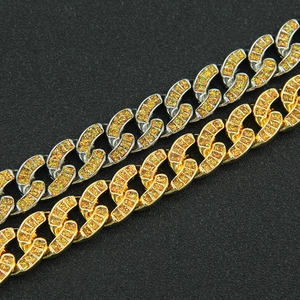 Bracciali a catena cubana da uomo in oro e argento con glitter arancioni stile hip hop