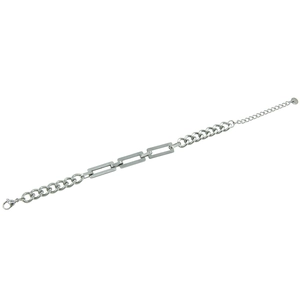 Unisex hip-hop silver cuban link bracelet with rectangular hardware on a white background