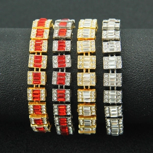 Hip hop men iced out tennis bracelets with red and clear crystals in gold and silver finishes