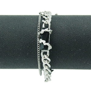 Bracelet gourmette en acier titane avec pierre noire rectangulaire au style punk rock