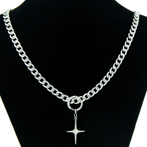 Collier Pendentif Étoile Chaîne Cubaine en Acier Inoxydable Punk pour Femme Bijoux de Mode Hip Hop Street Style