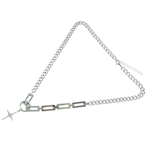 Silver stainless steel Cuban chain necklace with rectangular links and star pendant charm