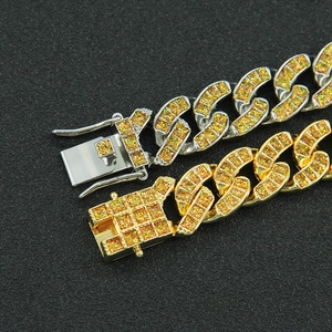 Bracciali hip-hop a catena cubana in oro e argento con intarsio glitter e chiusura