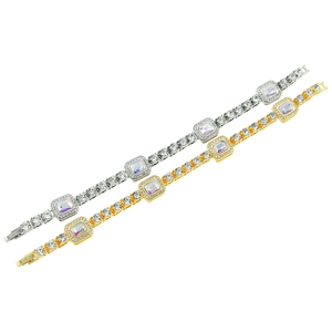 Iced out cuban chain necklace with colorful square crystals in gold and silver finish