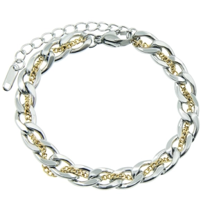 Hip Hop Bi-Color Intertwined Titanium Steel Cuban Chain Bracelet For Men Women Polished Street Streetwear Jewelry Gift