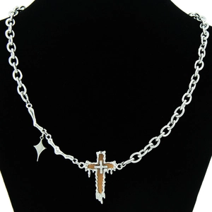 Gothic Geschmolzenes Kreuz Anhänger Halskette Für Herren Damen Edelstahl Industrie Drip Punk Stern Panzerkette Schmuck