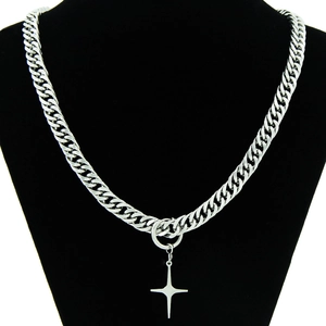 Hip Hop Titanium Steel Curb Chain Star Pendant Necklace Streetwear Punk Silver Rhinestone Jewelry For Men Women Gift