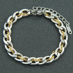 Bracelet Chaîne Cubaine Double Couche en Acier Titane Hip Hop Or Argent Entrelacé Réglable Bijoux de Main pour Unisexe