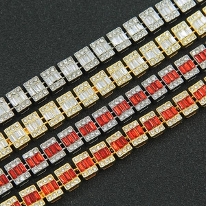 Iced out hip hop tennis bracelet with baguette and round-cut cubic zirconia crystals