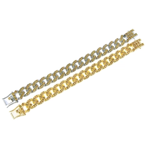 Bracciali hip hop Cuban link in oro e argento con zirconi gialli quadrati per uomo