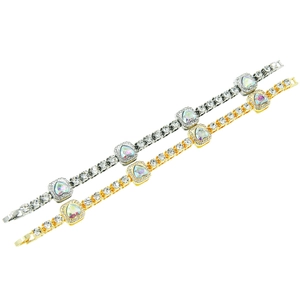 Collier tennis hip hop avec pierres de cœur colorées scintillantes en fini or et argent