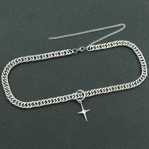 Unisex cuban link chain necklace with silver star pendant and adjustable clasp