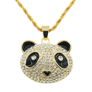 Hip Hop Panda Pendant Necklace Zinc Alloy Stainless Steel Chain Pave Rhinestone Enamel Animal Jewelry For Men Women Neckwear
