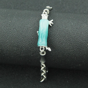 Chic resin bamboo segment bracelet with titanium steel chain for women and men