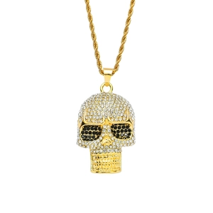 Hip Hop Skull Pendant Necklace Alloy Stainless Steel Rope Chain With Rhinestone Pave Punk Gothic Unisex Fashion Jewelry Gift