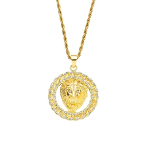 Hip Hop Lion Head Pendant Necklace With Stainless Steel Rope Chain For Men Women Rhinestone Pave Iced Out Jewelry Gift