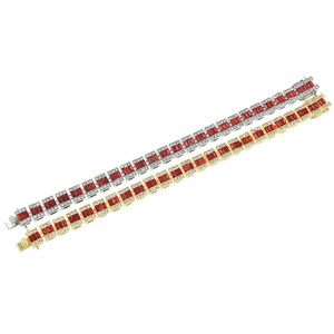 Hip hop iced out Cuban bracelet in gold and silver with red zircon stones and diamonds