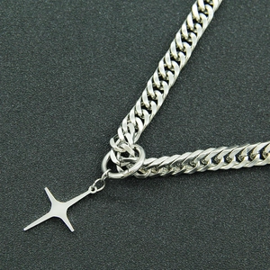 Hip hop silver Cuban link chain necklace with minimalist star pendant for men and women