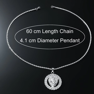 Hip hop silver lion head pendant necklace with 60cm twist chain for men street fashion
