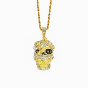 Hip Hop Skull Snake Pendant Necklace For Men Women Gold Silver Plated Alloy Rhinestone Iced Out Jewelry Stainless Steel Chain