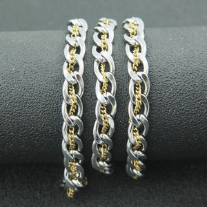 Collier chaîne cubaine entrelacée bicolore argent et or au style industriel