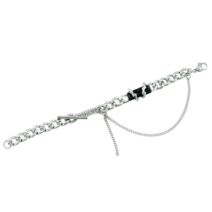 Collier multi-rangs en acier inoxydable argenté avec pendentif rectangulaire noir chic