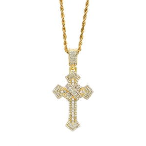 Hip Hop Voll Strass Kreuz Anhänger Halskette Herren Damen Zinklegierung Gepflasterter Schmuck Mit Edelstahl Seilkette Zubehör