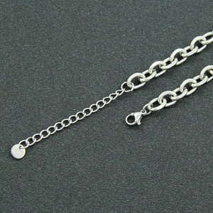Titanium steel chunky link chain bracelet with adjustable clasp and logo pendant