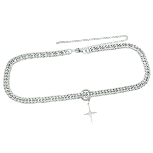 Silver Cuban link waist chain featuring a metal ring and minimalist star pendant design