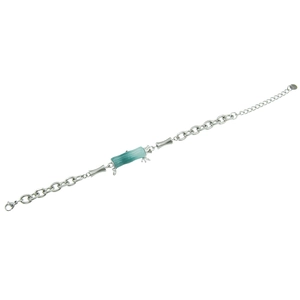Bamboo style silver metal chain bracelet with green resin accents and lobster clasp