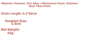 Spécifications du collier hip hop avec pendentif en alliage de zinc et chaîne en acier 60 cm