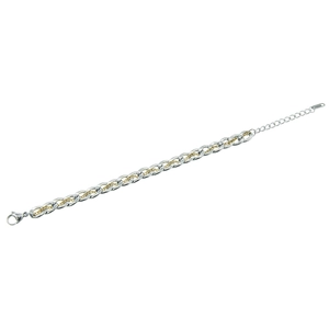 Collier à maillons cubains mélangés or et argent avec fermoir mousqueton et chaînette