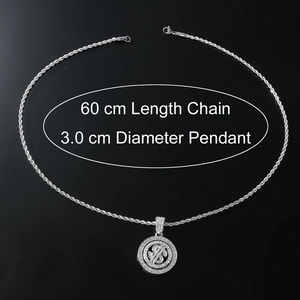 Collier hip hop argenté avec chaîne torsadée de 60cm et pendentif dollar rotatif en cristaux