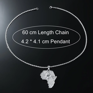 Hip hop iced out Africa map pendant necklace with lion head and 60cm rope chain