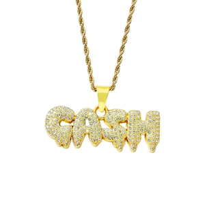 Collier Pendentif Lettre CASH Dégoulinant Hip Hop Iced Out Chaîne en Corde Acier Inoxydable Bijoux en Strass Femme Homme