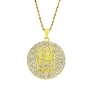 Collier Hip Hop avec Pendentif Rond en Alliage Strass Stay Humble Hustle Hard Lettre pour Hommes Femmes Bijoux Streetwear
