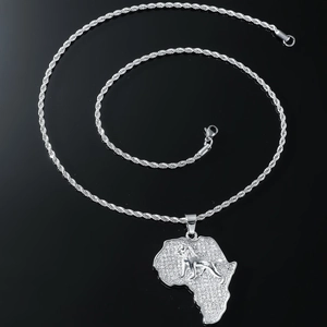 Hip hop silver Africa map pendant with iced out rhinestones and embossed lion head
