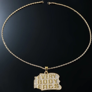 Collana hip hop dorata con pendente EVERY BODY EATS e strass scintillanti