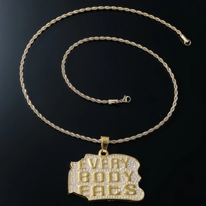 Collana hip hop con pendente EVERYBODY EATS ghiacciato e catena a corda dorata lucida