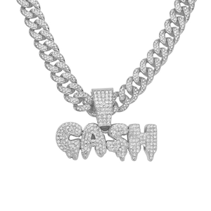 Iced Out GASH Buchstaben Anhänger an Kristall-Cuban-Kette für Herren im Hip-Hop-Stil