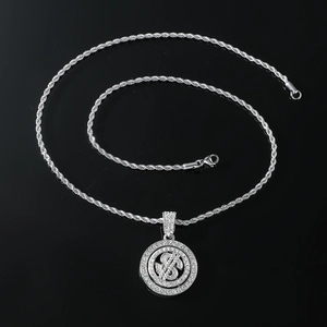 Collier hip hop argenté avec pendentif signe dollar rotatif serti de cristaux brillants