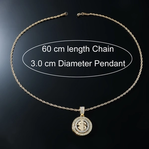 Chaîne hip hop dorée avec pendentif dollar rotatif de 3 cm et pierres scintillantes