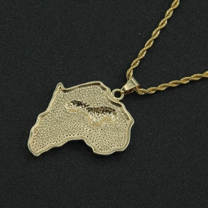 Hip-hop gold plated Africa map pendant with lion detail on rope chain necklace