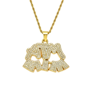 Iced out ATM MAMA letter pendant necklace with gold twisted rope chain for hip hop style