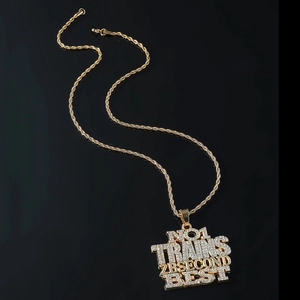 Collier Pendentif Lettre en Alliage Or Strass Hip Hop Avec Chaîne en Acier Inoxydable pour Hommes Femmes Bijoux Streetwear