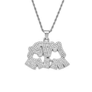 Iced out ATM MIA letter pendant necklace with silver twist chain in hip hop style