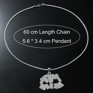 Close-up of iced-out ATM pendant on a silver twist chain with size 5.6x3.4cm details