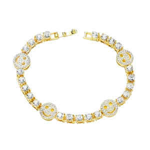 Bracciale tennis placcato oro hip hop con ciondoli a forma di smile e diamanti