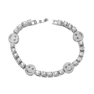 Bracciale tennis hip hop argentato con ciondoli a faccina sorridente in cristallo