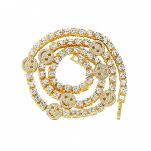Collana Bracciale Hip Hop con Maglia Cubana e Faccina Sorridente in Lega con Strass per Uomo Donna Gioielli Regalo